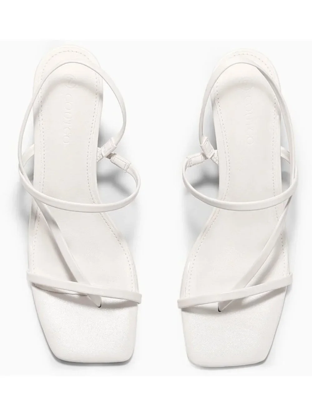 Women's White Strappy Kitten Heels Sandals Square Open Toe Flip Flops Shoes
